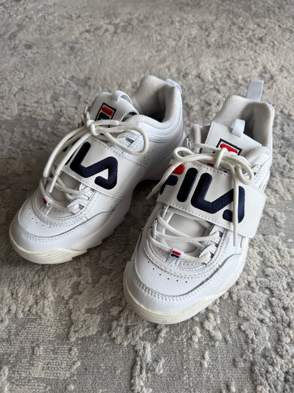 FILA White Sneakers with Navy and Red Logo Accent